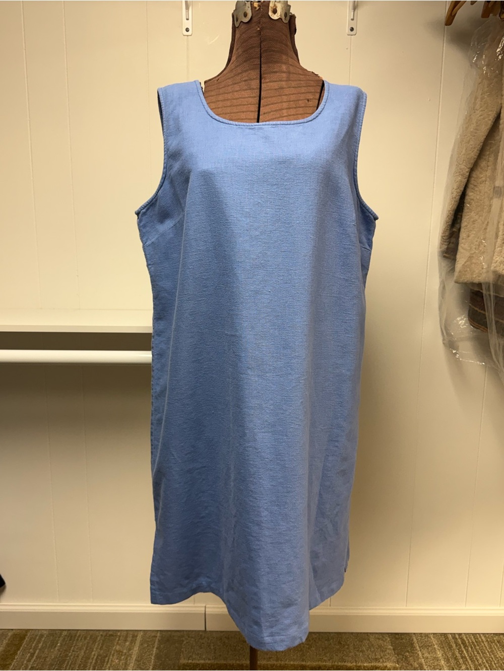 Vintage Linen Blend Tank Dress Blue Y2K Kathie Lee Size 18W